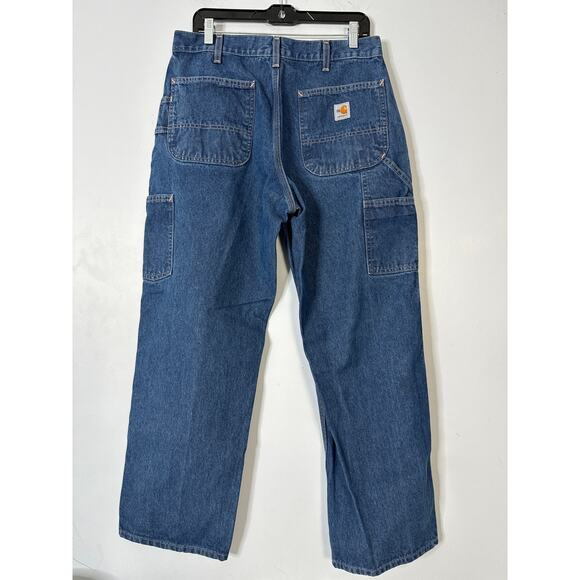 Carhartt Men's Original Fit Straight Leg Work Jeans Pockets Blue Size 34X30north - Picture 2 of 8